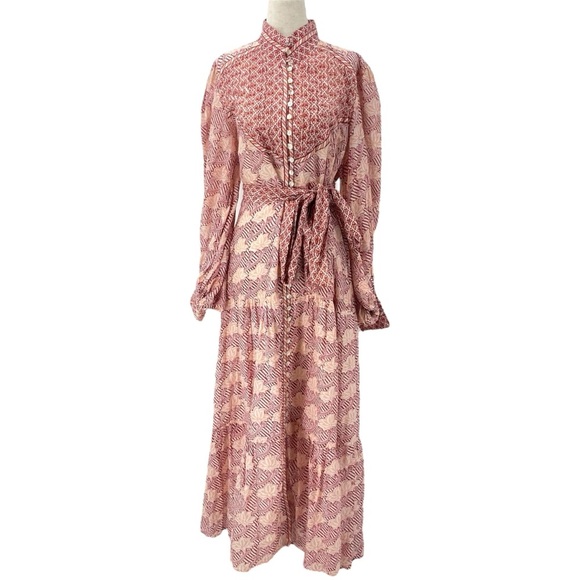 Oliphant Printed Cotton Long Bishop Sleeve Maxi Dress Petal Florence Small - Picture 1 of 16